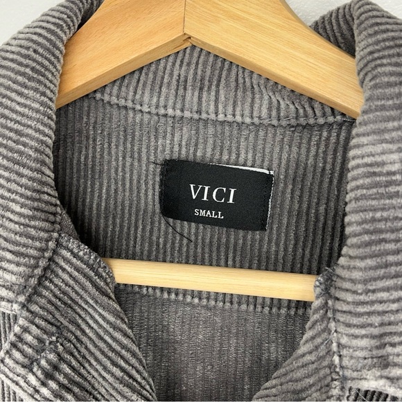 Gray Distressed Button Jacket Corduroy Like Grey Small Vici - Picture 4 of 7